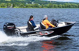 Two people going ou tot fish in the premium fishing boat.